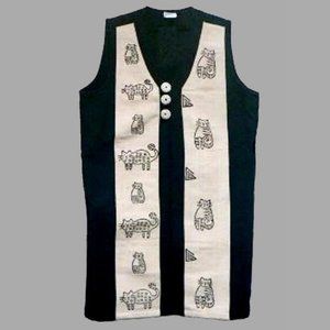 Cats Long Black and Ivory Vest